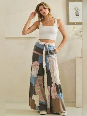 #1455 Oli & Hali Boho Mosaic Patchwork Palazzo Pants